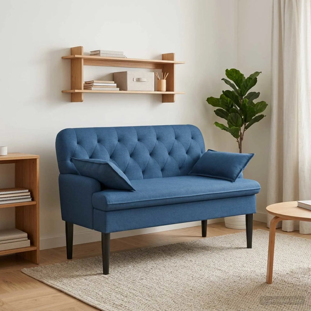 Loveseat con bottoni imbottiti Blu 111 x 68 x 80 cm Tessuto 42041804