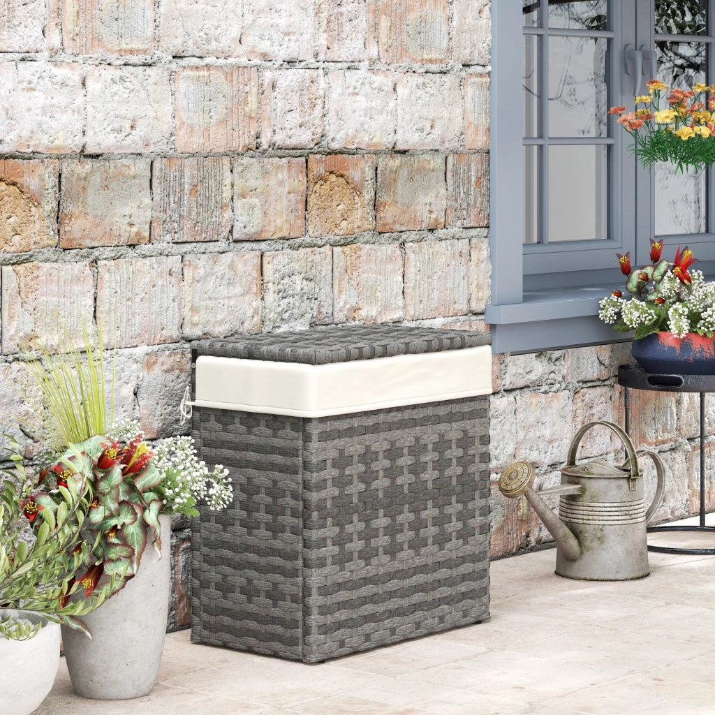 Cesta Contenitore da Giardino e Casa in Rattan con Tessuto Interno, 57x34x62cm, Grigio
