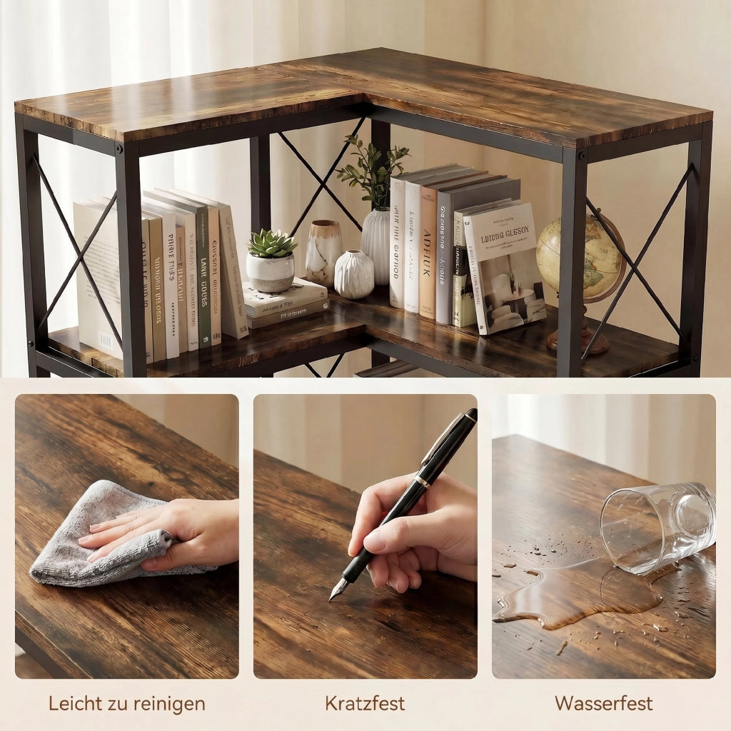 Libreria a L in metallo e legno ¨C zephmum ¨C marrone 60x60x200 cm