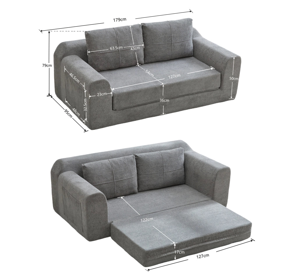 Divano letto da pavimento 2 in 1 in velluto grigio scuro