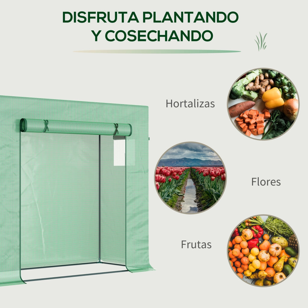 Serra da Giardino con Finestre e Struttura in Acciaio per Pomodori e Fiori ¨C Zephmum ¨C Verde 200x76x168 cm