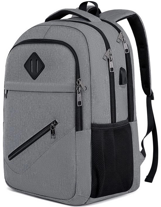 Borsa da Spalla per Uomo e Donna, Borsa da Scuola per Ragazzi e Ragazze Adolescenti, Zaino da Scuola Impermeabile con Tasca per Laptop e Alimentazione USB, Borsa da Lavoro e Viaggio con Tasca Antifurto - grigio