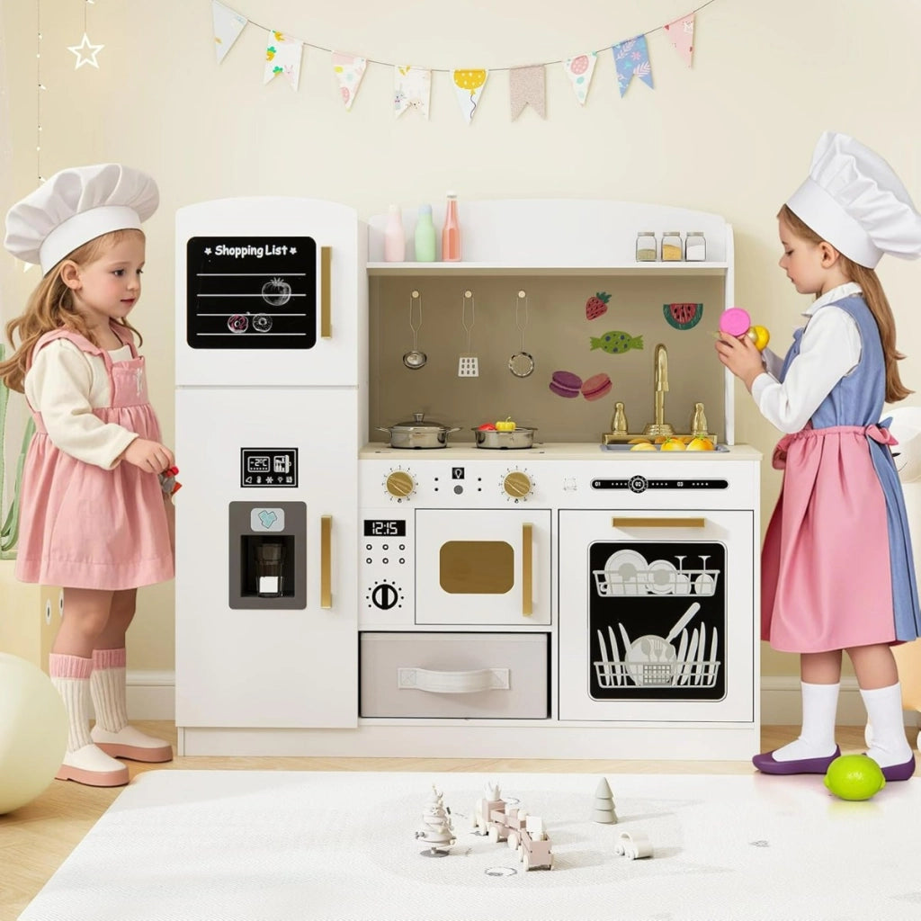 Set cucina in legno per bambini, Cucina giocattolo con lavagna regalo per bambini 3+ anni Bianco