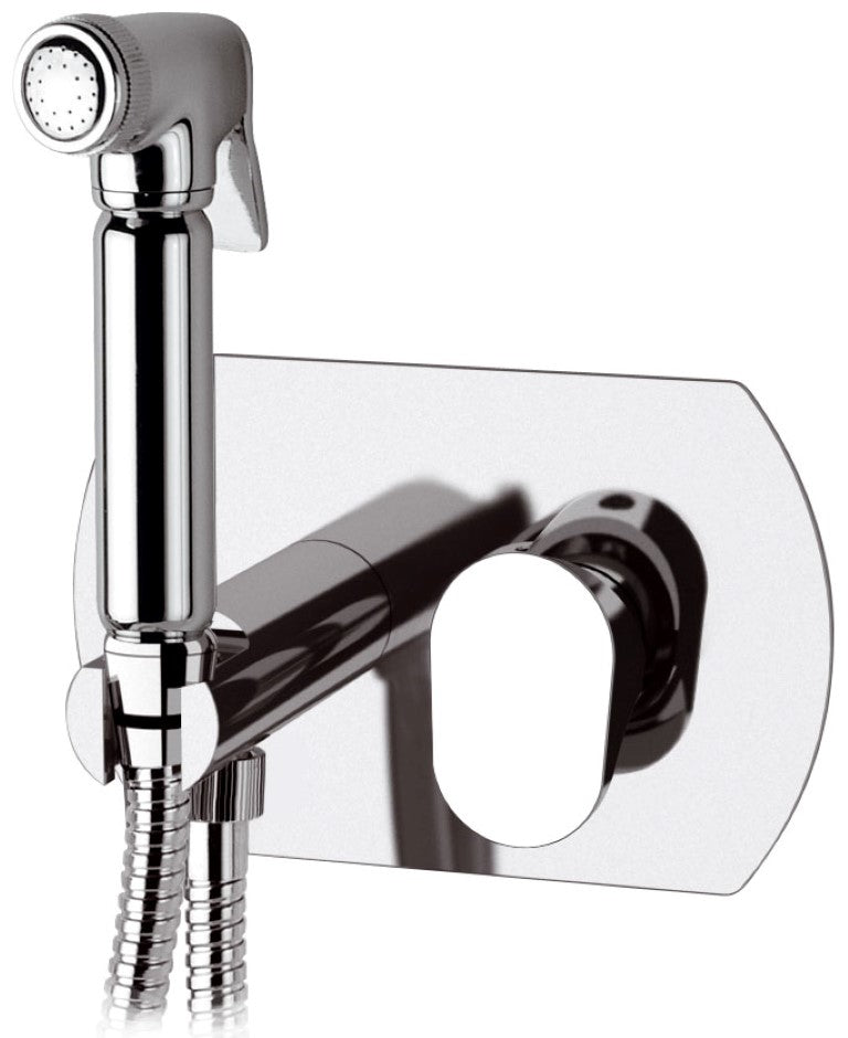 Miscelatore incasso per shut-off arrotondato con doccetta, supporto e flessibile doccia