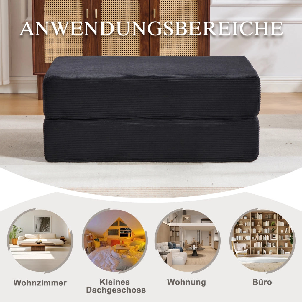 POUF pieghevole convertibile 109x95x43 cm in corduroy nero