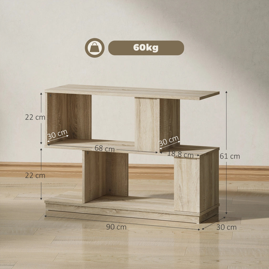 Tavolino da Caffè Moderno a S con 3 Ripiani per Soggiorno 90x30x61 cm in MDF Color Legno