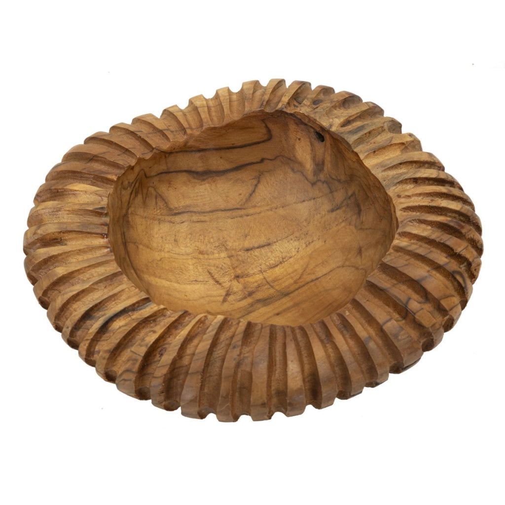 Ciotola centrotavola Geris in teak riciclato scolpito Ø 29x7 cm — pezzo unico