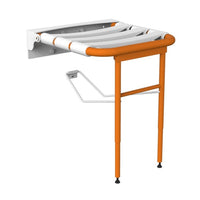 Sedile per doccia ribaltabile con rinforzo a terra, arancio