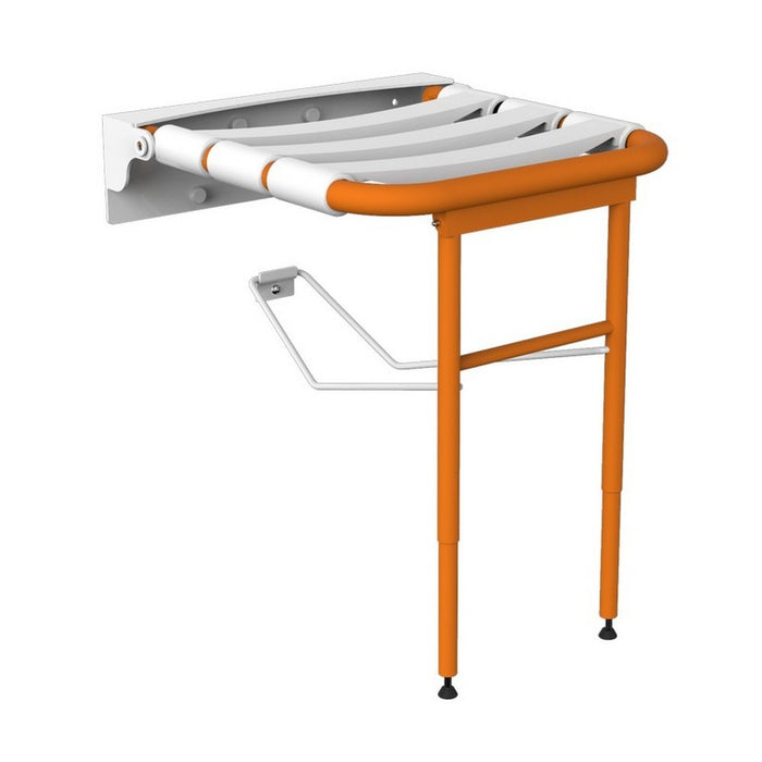 Sedile per doccia ribaltabile con rinforzo a terra, arancio