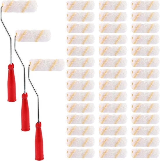 Set di pennelli a rullo per pittura da parete da 60 pezzi - Kit di pennelli a rullo per pittura con manico da 30cm - Pennelli a rullo per pittura da 115mm