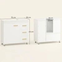 Mobile Sottolavabo Bagno, Design a Tre Livelli, MDF, Truciolato, Bianco