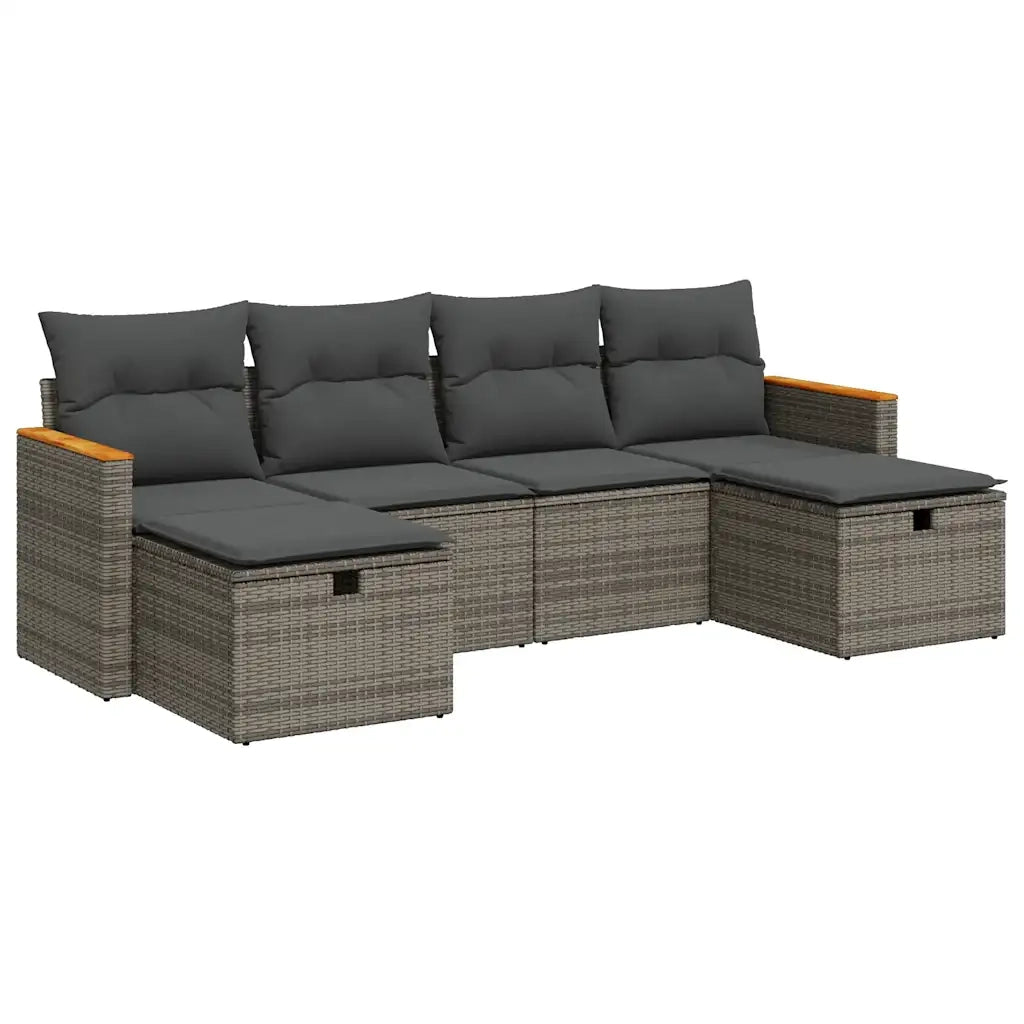 Set Divano da Giardino 6 pz con Cuscini Grigio in Polyrattan 3325945