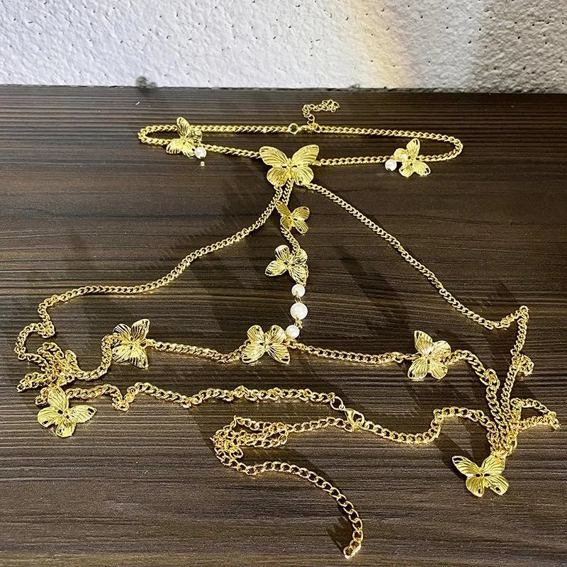 Collana fatta a mano con farfalla, nappa e perle, regalo di Natale o di compleanno.