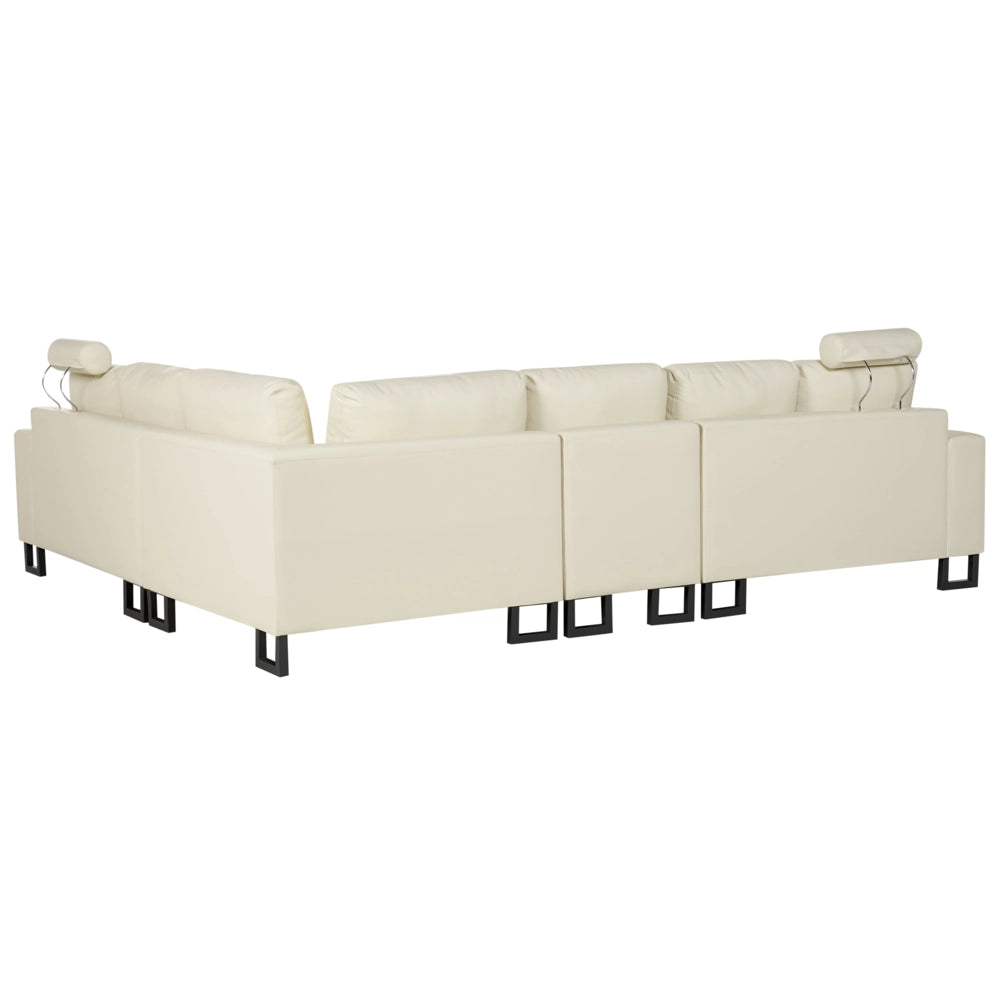 Divano ad angolo Rivestimento in pelle beige chiaro Orientamento a sinistra con poggiatesta regolabili