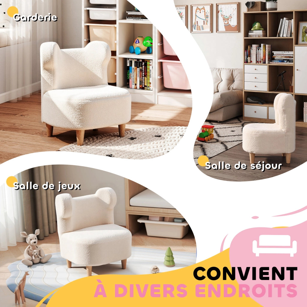 Divanetto bambini con schienale a forma di orso ¨C Minimal ¨C beige, tessuto in pile, 47x43x53 cm