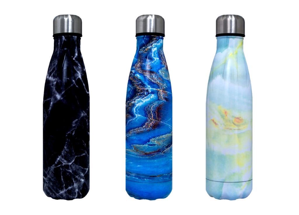 Borraccia Termica Marmo 500ml Bottiglia Acqua Thermos Caffè Bevande Calde Acciaio - Borraccia - Nero