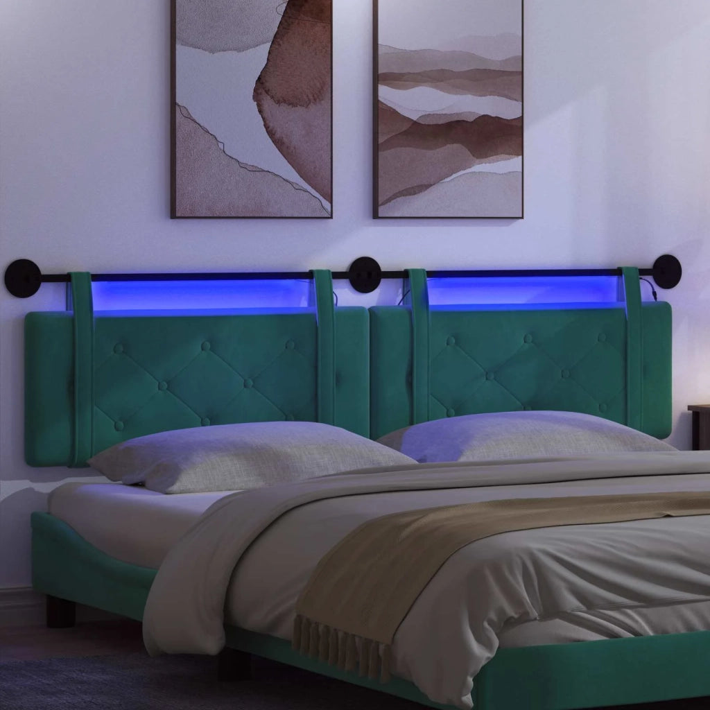 Testiera sospesa Con luce LED Turchese Velluto