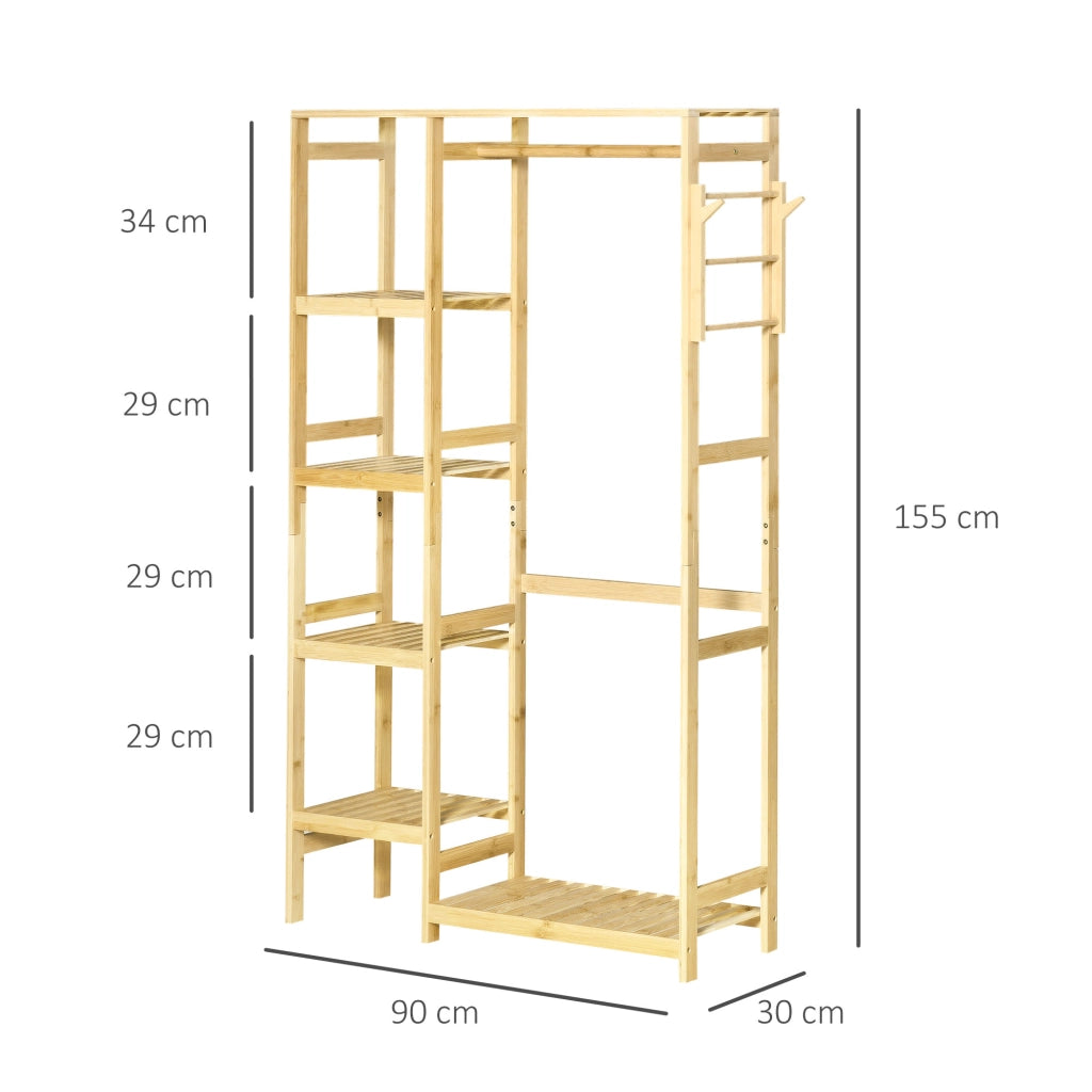 Appendiabiti a colonna in bamb¨´ con ripiani e 2 ganci ¨C zephmum ¨C 90x30x155 cm