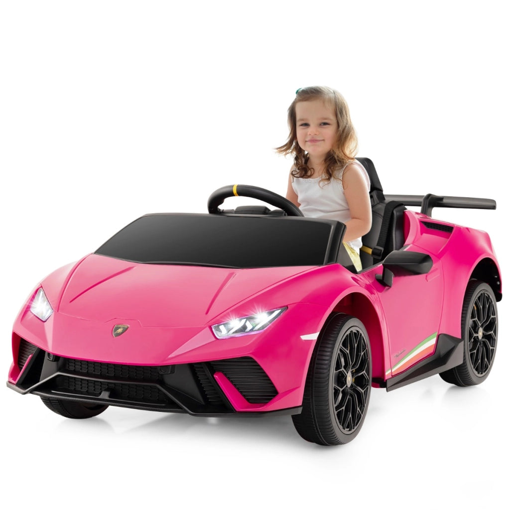 Auto elettrica 12V con telecomando luci LED musica clacson e sospensioni a molla, Auto sportiva a batteria Rosa-Macchinine giocattoli