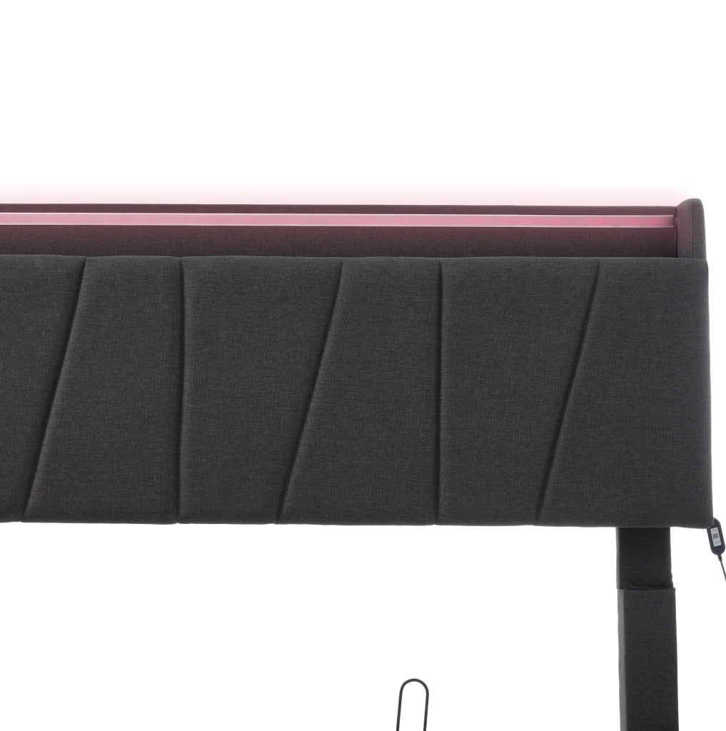 Letto imbottito 140x190 cm grigio con LED RGBW, USB e testiera contenitore