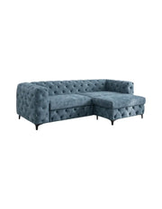 Divano ad angolo VELENA 4 posti con pouf - Velluto blu trapuntato - 235 x 74 x 157 cm