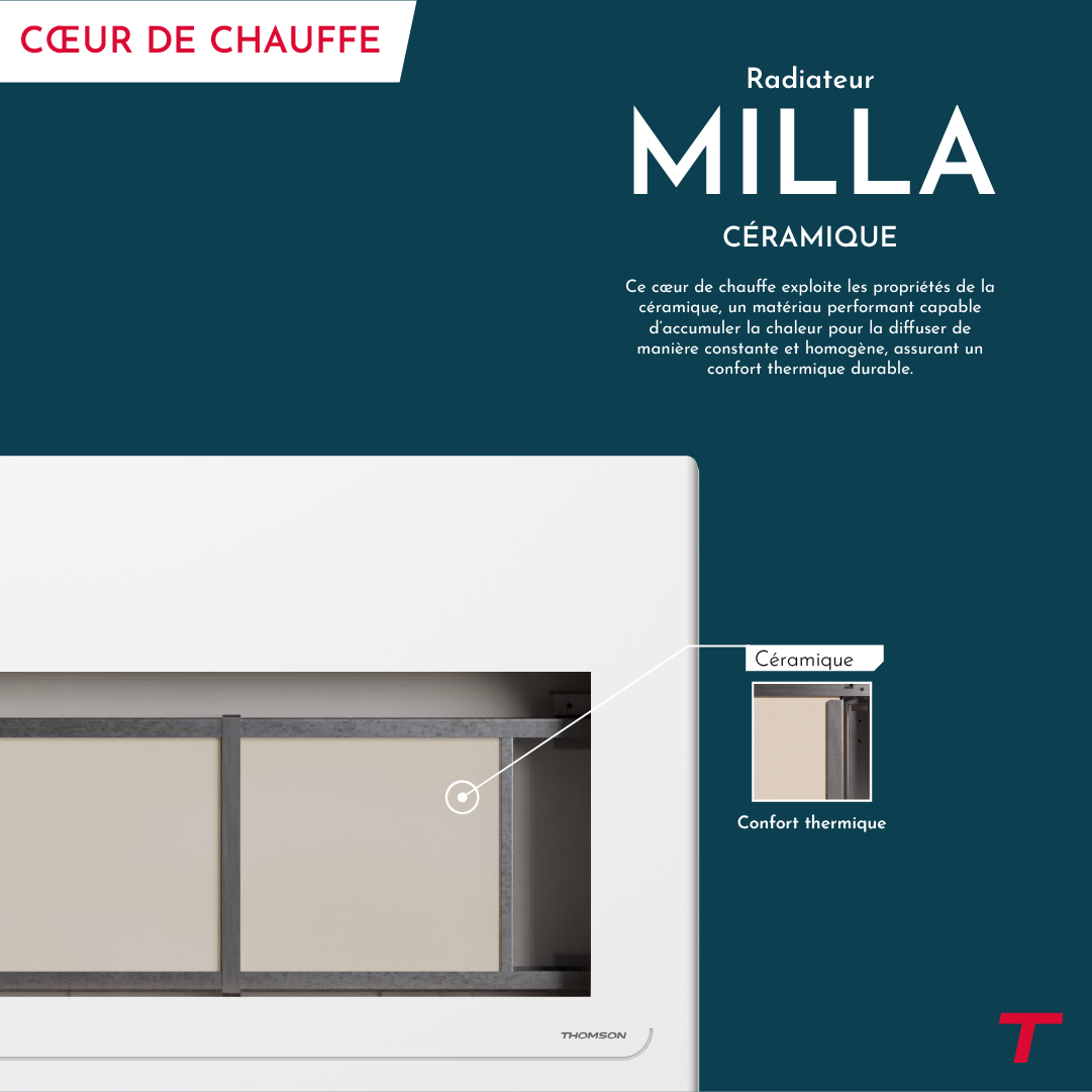 Radiatore elettrico Thomson WiFi con inerzia in ceramica e termostato intercambiabile, 2000W Milla