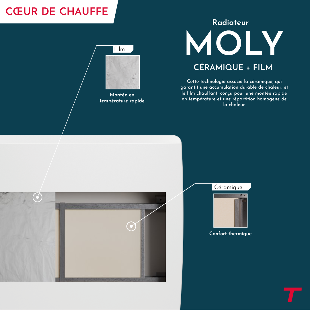 Radiatore elettrico Thomson WiFi con ceramica secca e inerzia a film, termostato intercambiabile, molibdeno da 1500 W