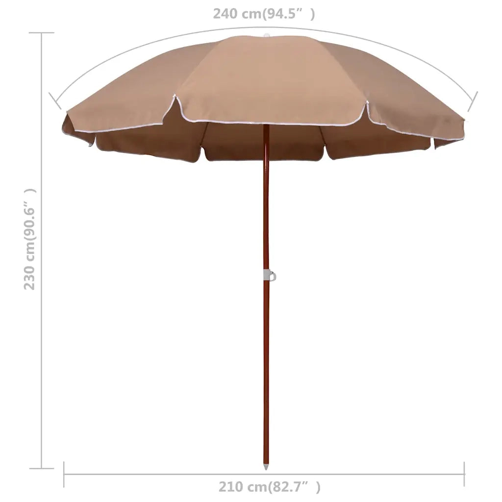 Ombrello | Parasolne da Giardino con Palo in Acciaio 240 cm Tortora