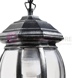 ENEA Lanterna a Sospensione in Alluminio Lampada per Esterno Classica NERO-ARGENTO