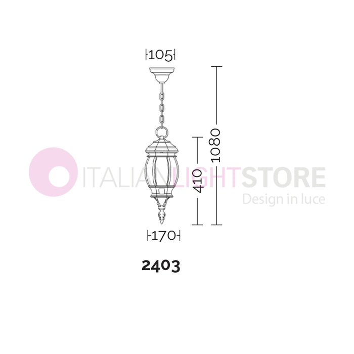 ENEA Lanterna a Sospensione in Alluminio Lampada per Esterno Classica NERO-ARGENTO