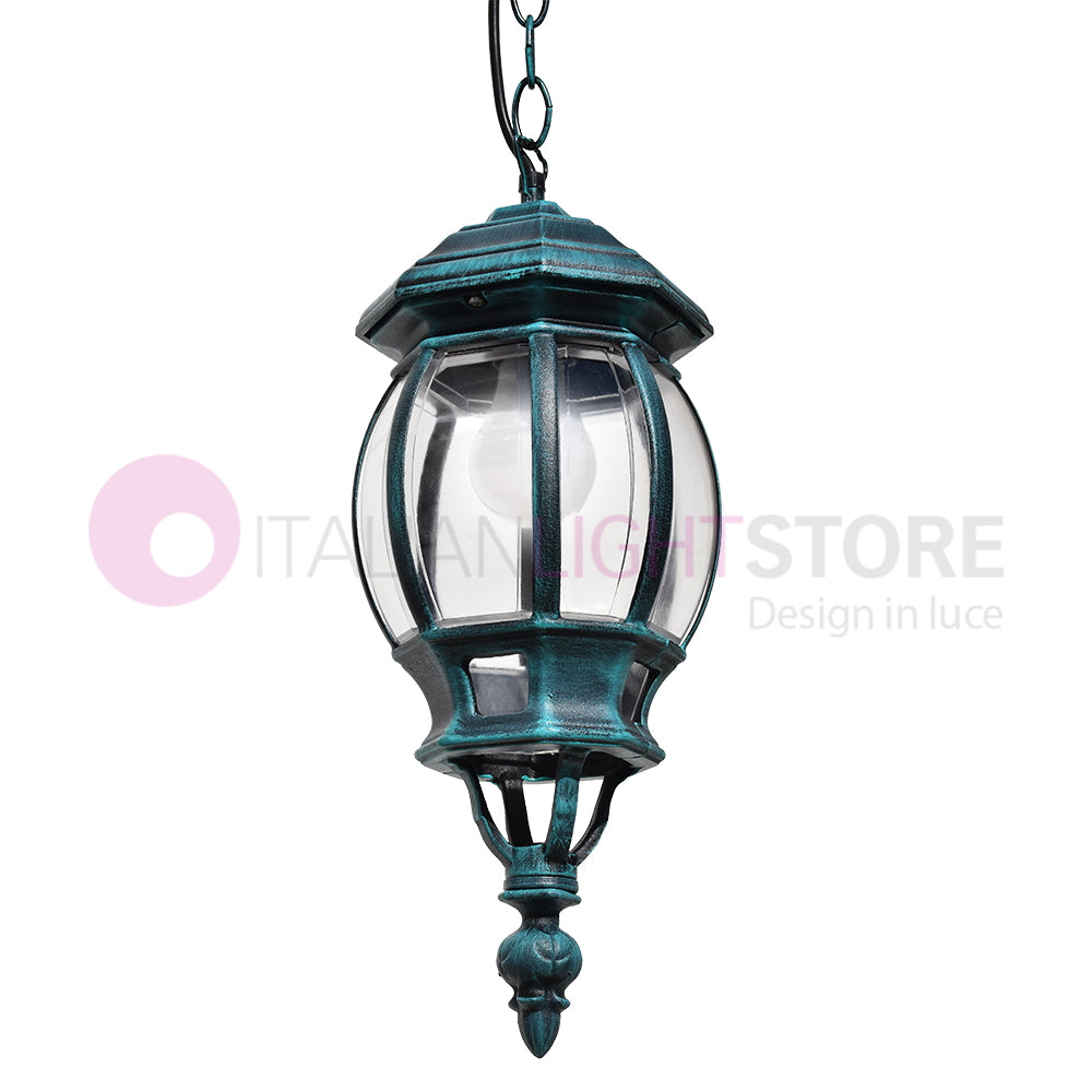 ENEA Lanterna a Sospensione in Alluminio Lampada per Esterno Classica NERO-VERDE