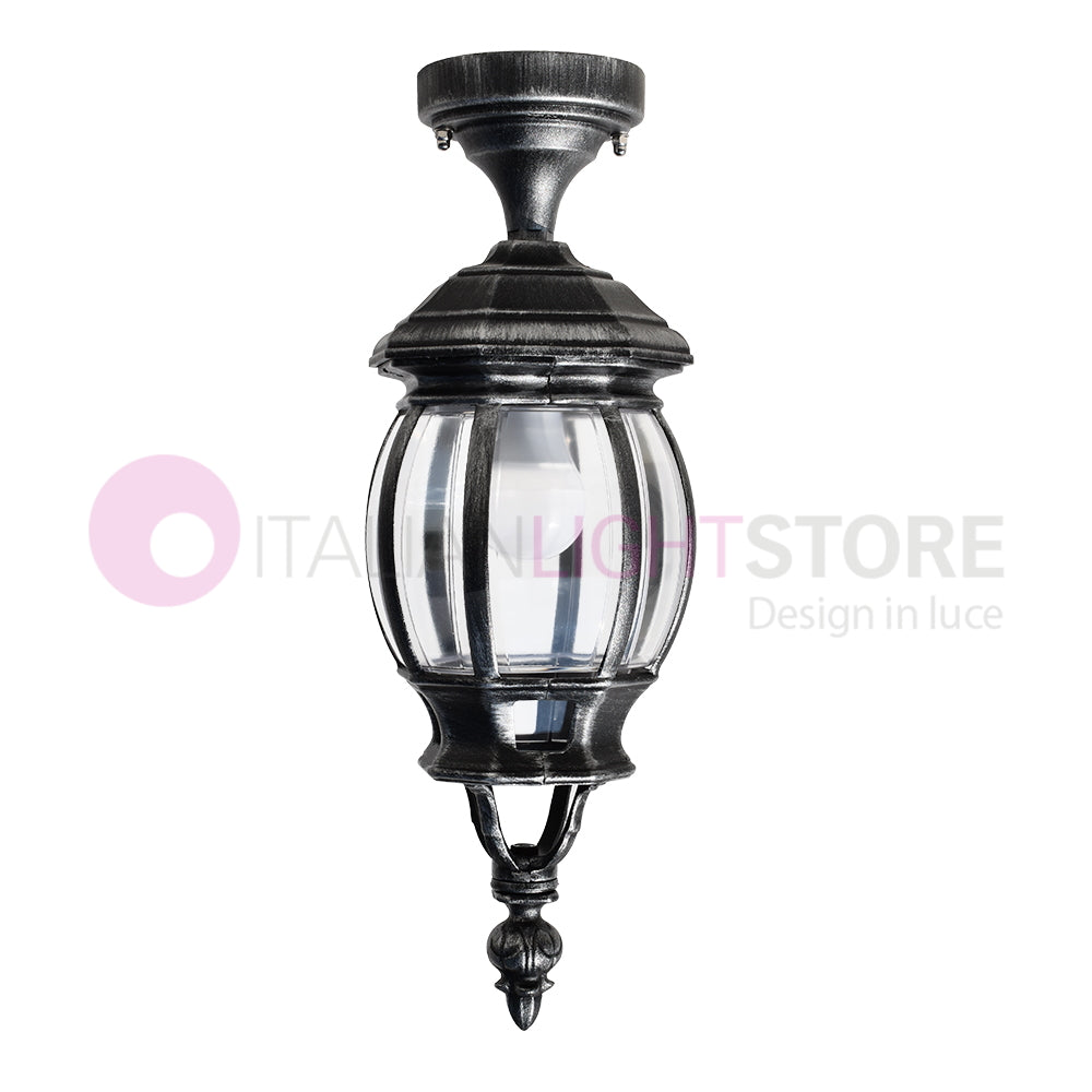 ENEA Plafoniera a Soffitto in Alluminio Lampada per Esterno Classica NERO-ARGENTO