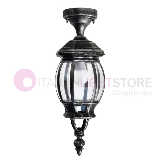 ENEA Plafoniera a Soffitto in Alluminio Lampada per Esterno Classica NERO-ARGENTO