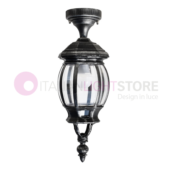 ENEA Plafoniera a Soffitto in Alluminio Lampada per Esterno Classica NERO-ARGENTO