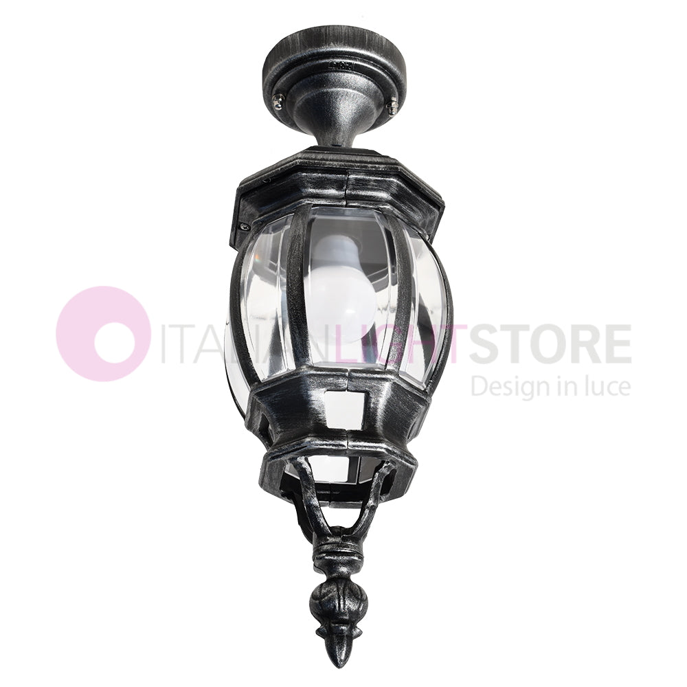 ENEA Plafoniera a Soffitto in Alluminio Lampada per Esterno Classica NERO-ARGENTO