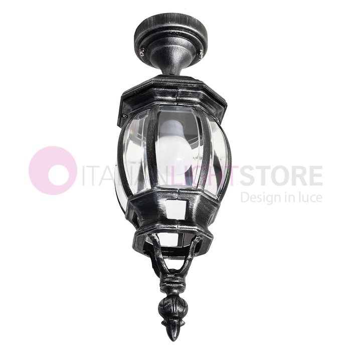 ENEA Plafoniera a Soffitto in Alluminio Lampada per Esterno Classica NERO-ARGENTO