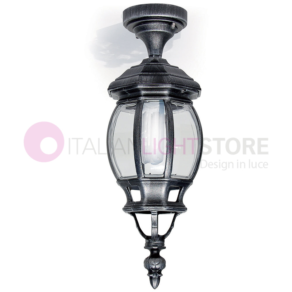 ENEA Plafoniera a Soffitto in Alluminio Lampada per Esterno Classica NERO-ARGENTO