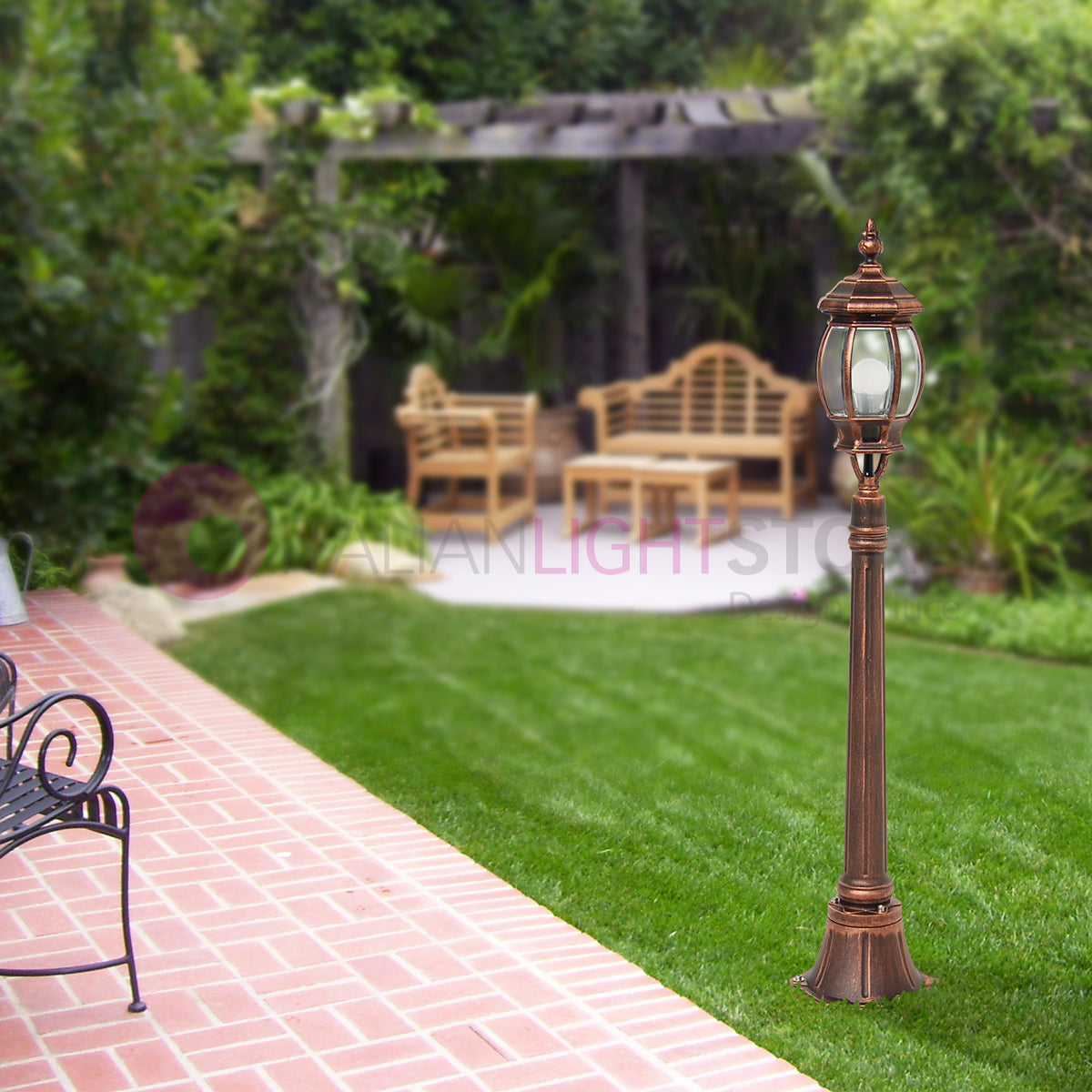 ENEA Lampione a 1 luce h.119 in Alluminio per Esterno Vialetto Giardino NERO-RAME