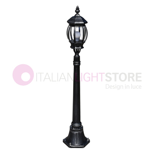ENEA Lampione a 1 luce h.119 in Alluminio per Esterno Vialetto Giardino NERO-ARGENTO