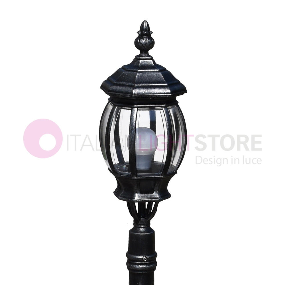 ENEA Lampione a 1 luce h.119 in Alluminio per Esterno Vialetto Giardino NERO-ARGENTO