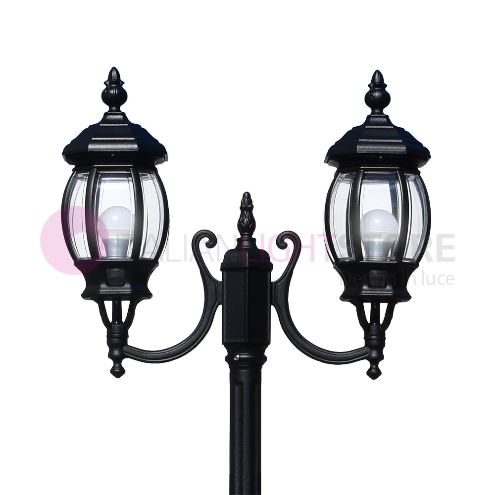 ENEA Lampione a 2 luci h.212 in Alluminio per Esterno Vialetto Giardino NERO