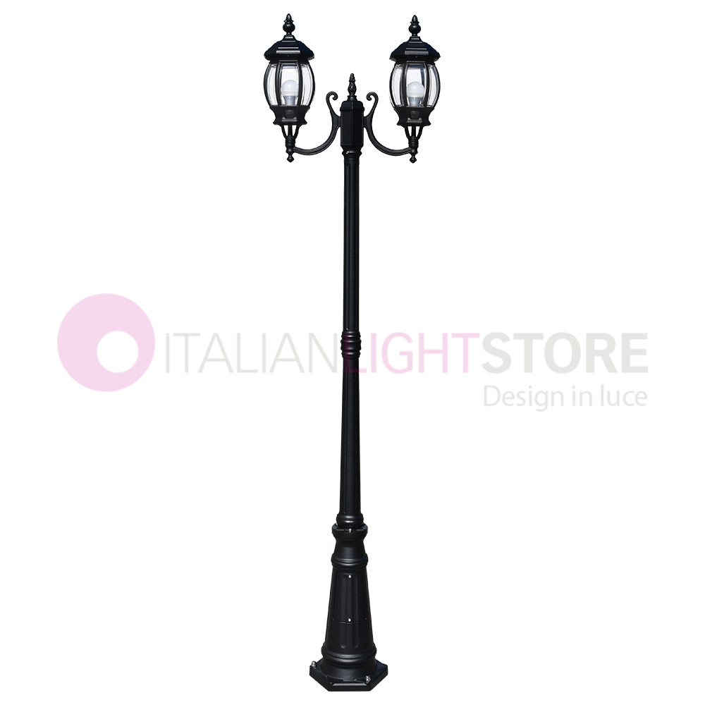 ENEA Lampione a 2 luci h.212 in Alluminio per Esterno Vialetto Giardino NERO