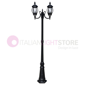 ENEA Lampione a 2 luci h.212 in Alluminio per Esterno Vialetto Giardino NERO