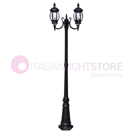 ENEA Lampione a 2 luci h.212 in Alluminio per Esterno Vialetto Giardino NERO