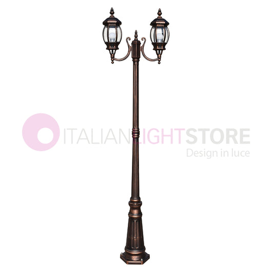 ENEA Lampione a 2 luci h.212 in Alluminio per Esterno Vialetto Giardino NERO-RAME