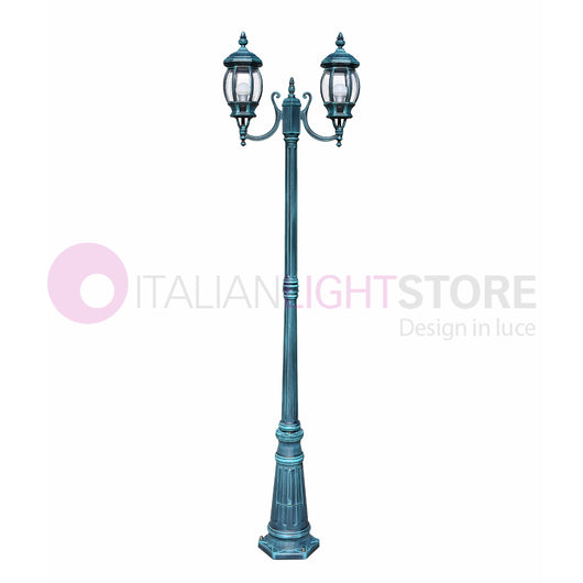 ENEA Lampione a 2 luci h.212 in Alluminio per Esterno Vialetto Giardino NERO-VERDE