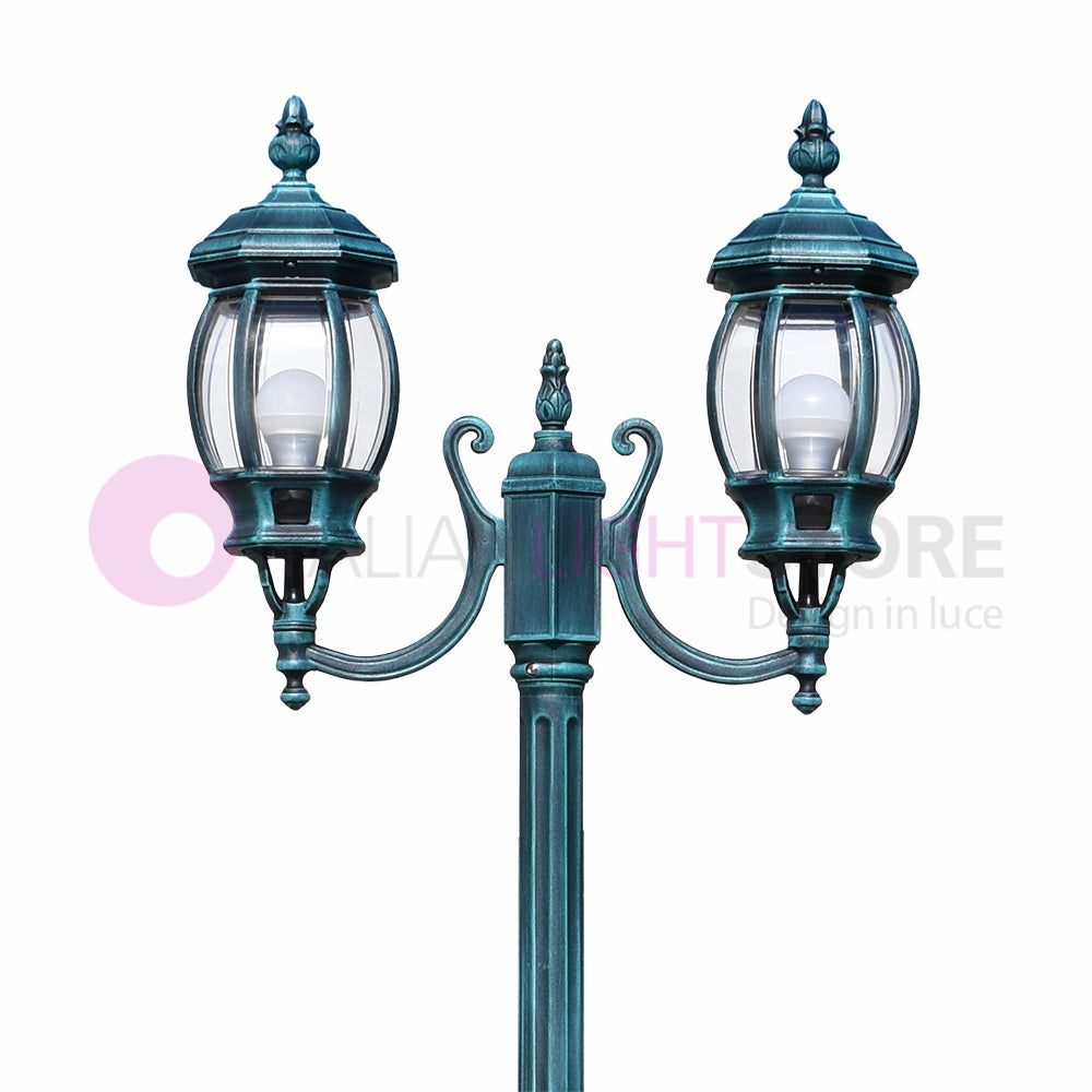 ENEA Lampione a 2 luci h.212 in Alluminio per Esterno Vialetto Giardino NERO-VERDE