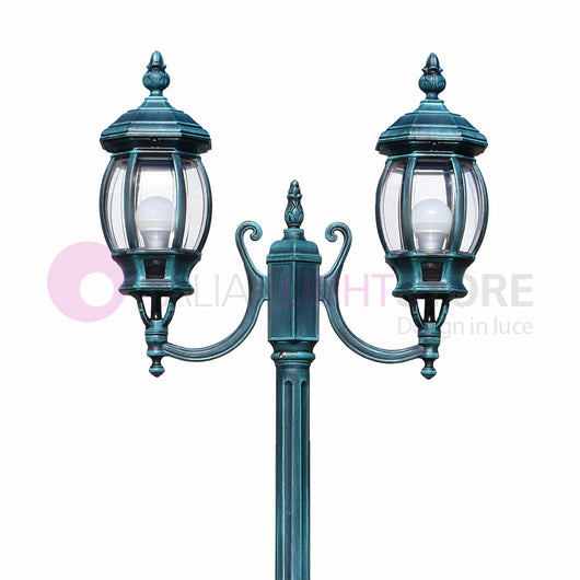 ENEA Lampione a 2 luci h.212 in Alluminio per Esterno Vialetto Giardino NERO-VERDE