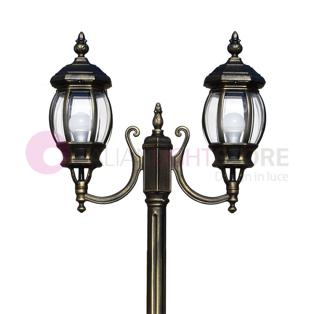 ENEA Lampione a 2 luci h.212 in Alluminio per Esterno Vialetto Giardino NERO-ORO