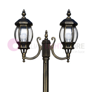 ENEA Lampione a 2 luci h.212 in Alluminio per Esterno Vialetto Giardino NERO-ORO